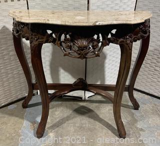 Carved Demilune Marble Top Foyer Table 