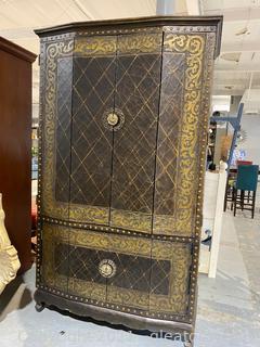 Rare Hammered Brass and Wood Media Cabinet 