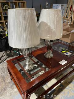 Pair of Beautiful Fluted Silver Finish Table Lamps