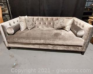 Lovely Z Gallerie Gray Velvet Tufted Sofa with Accent Pillows