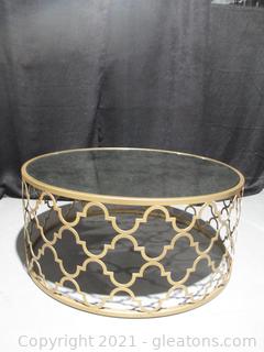 Luxury Gold Round Metal Coffee Table with Glass Top 
