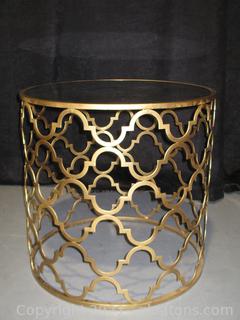Luxury Gold Round End Table with Glass Top 