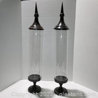 Pair of Clear Glass Decorative Cylinders
