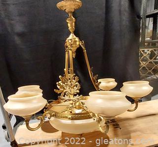 Gorgeous Alabaster and Bronze Chandelier Very Heavy