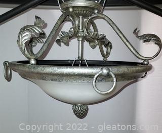Nice 3 Light Ceiling Mount Fixture Featuring Frosted Globe and Leaf Accents