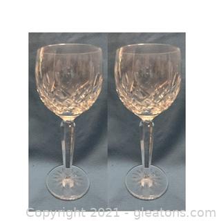Pair of Beautiful Waterford Crystal Lismore Hock Wine Glasses