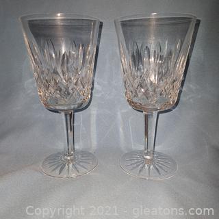 Pair of Beautiful Waterford Crystal Lismore Water Goblets