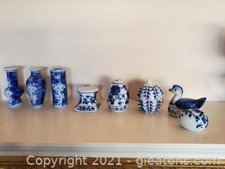 8 Mini Blue & White Ceramic Home Decor Items Salt & Pepper Shakers-Vases-Duck-Egg & More