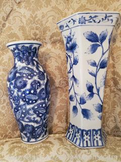 Two Lovely Blue & White Vases