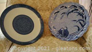 Beautiful Arita Blue Chinese Quai/Porcelain Plate (has a Chip)-Toyo Blue & White Peony Serving Plate