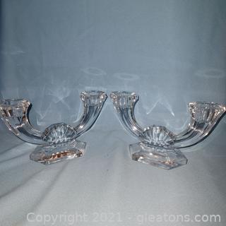 Gorgeous Pair of Val St Lambert Crystal Double Candle Holder