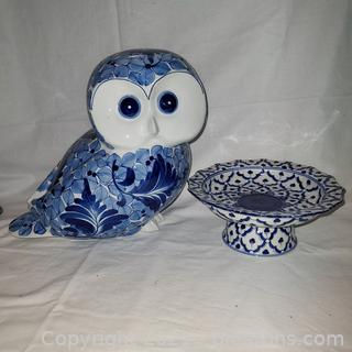 Beautiful Cardinal Fine Porcelain Owl and Footed andy Dish 