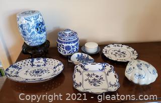 9 Pieces Blue & White Home Decor Accent Items Lilian Vernon & Worldwide Line 