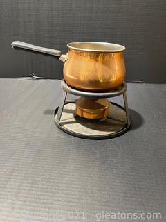 Vintage Carnella Copper Fondue Pot W/Stand & Burner 