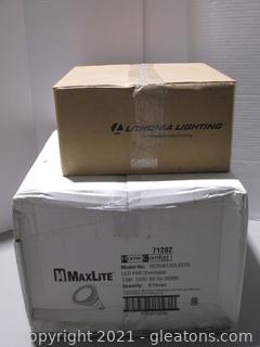 2 Cases of Lighting - (6) 4" LED downlights & (6) MaxLite LED Dimmable bulbs