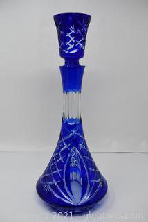 Bohemian Cut to Clear Cobalt Blue Decanter with Stopper