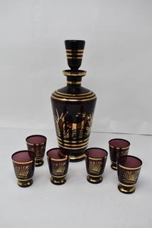Decanter Cocktail Set-Amethyst Glass with Gold Overlay-Deer Theme