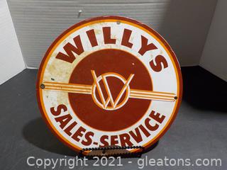 Vintage Enamel “Willy’s Sales and Service” Sign 
