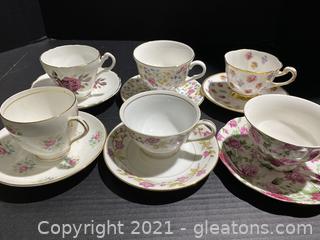 Charming Floral Tea Cup and Saucer Lot
