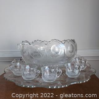 Absolutely Stunning Antique Manhattan Punchbowl, cups, platter, and ladle