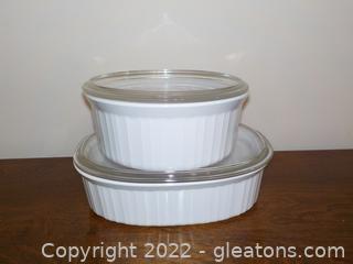 Pair of French White by Corning Ware Casserole Dishes
