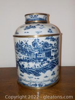 Spectacular Blue and White Tea Canister by Tozai Home