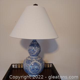 Lovely Lauren Blue and White Zen Koi Porcelain Table Lamp with Shade