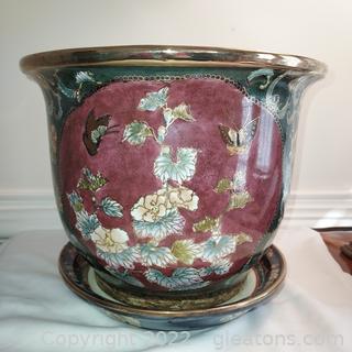 Elegant Hand Painted Planter with Underplate