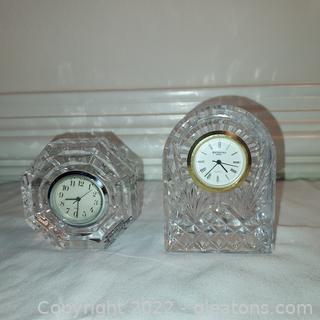 2 Petite Crystal Clocks One is Waterford