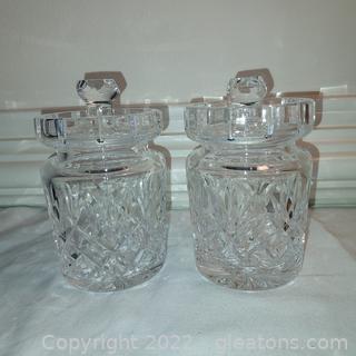 Pair of Pristine Waterford Lismore Jelly / Condiment Jars with Lids
