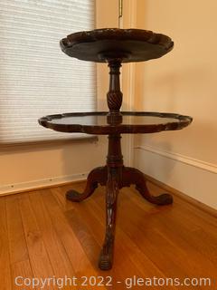 Mahogany Two Tier Queen Anne Pie Crust Table 