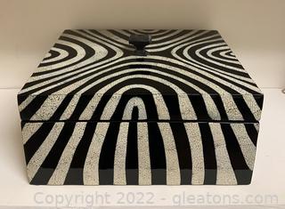 Maitland Smith Black Lacquer and Eggshell Zebra Pattern Decor Box 