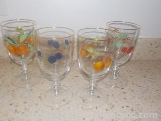 Set of 4 Royal Worcester Gold Evesham Water Goblets 