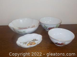 4-Piece Set of Small Royal Worcester Gold Evesham Serving Bowls ,Porcelain  