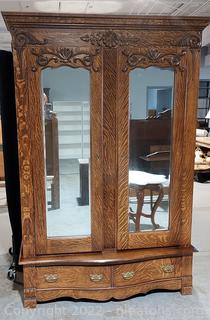 Gorgeous Antique Oak Mirror Front Armoire/Wardrobe