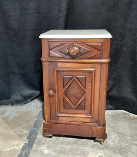 Victorian Marble Top Half Commode on Wheels