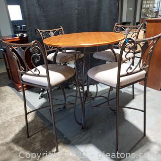 Awesome Pine and Iron High Top Table with 4 Chairs