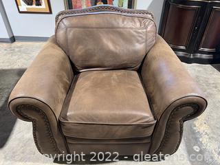 Amazing Leather Oversized Nailhead Trim Armchair 