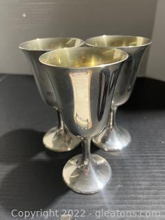 3 Vintage Gorham Sterling Silver Water Goblets (Sterling 272) 