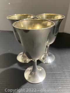 Set of 3 Vintage Gorham Goblets with Gold Dash (Sterling 1693) 