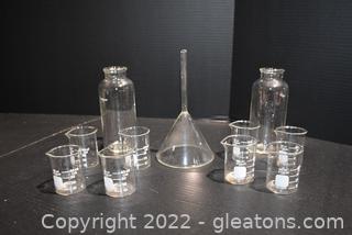 Pyrex Beakers-Bottles-Glass Funnel