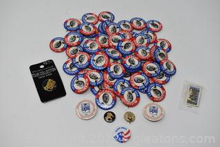 McCarthy Campaign Buttons UPS Inaugural Buttons - Pop Jenks Button - Elephant Button - Green Day Tack Pin & Statehood Tack Pin 