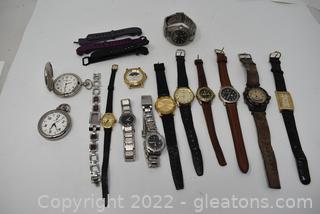 Lot of Men’s Wrist Watches-Pocket Watches-Watch Face-Wrist Bands and Two Ladies Wrist Watches