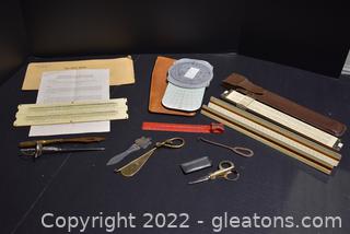 Hydraulic Slide Rule-Kane Dead Reckoning Computer (Aviation)-Slide Rule-Triangle Rulers Letter Openers-Bookmark-more - Not Pictured in First Photo Vintage Beam Compass Clamps