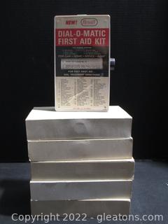 6 Vintage Rexall Dial-O-Matic First Aid Kits