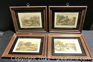 Set of 4 Currier & Ives American Homestead Framed Prints 