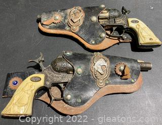 Two Gene Autry Metal Toy Guns with Holder  