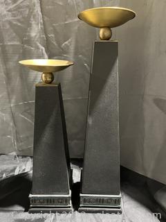 Set of 2 Vintage Modern Obelisk Candle Holders
