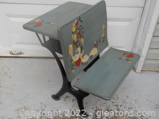 Vintage Painted School Desk with Fold Up Seat. Excellent Condition 