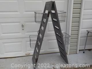 Rustic/Ladder-Look Storage Stand with 4 Baskets 